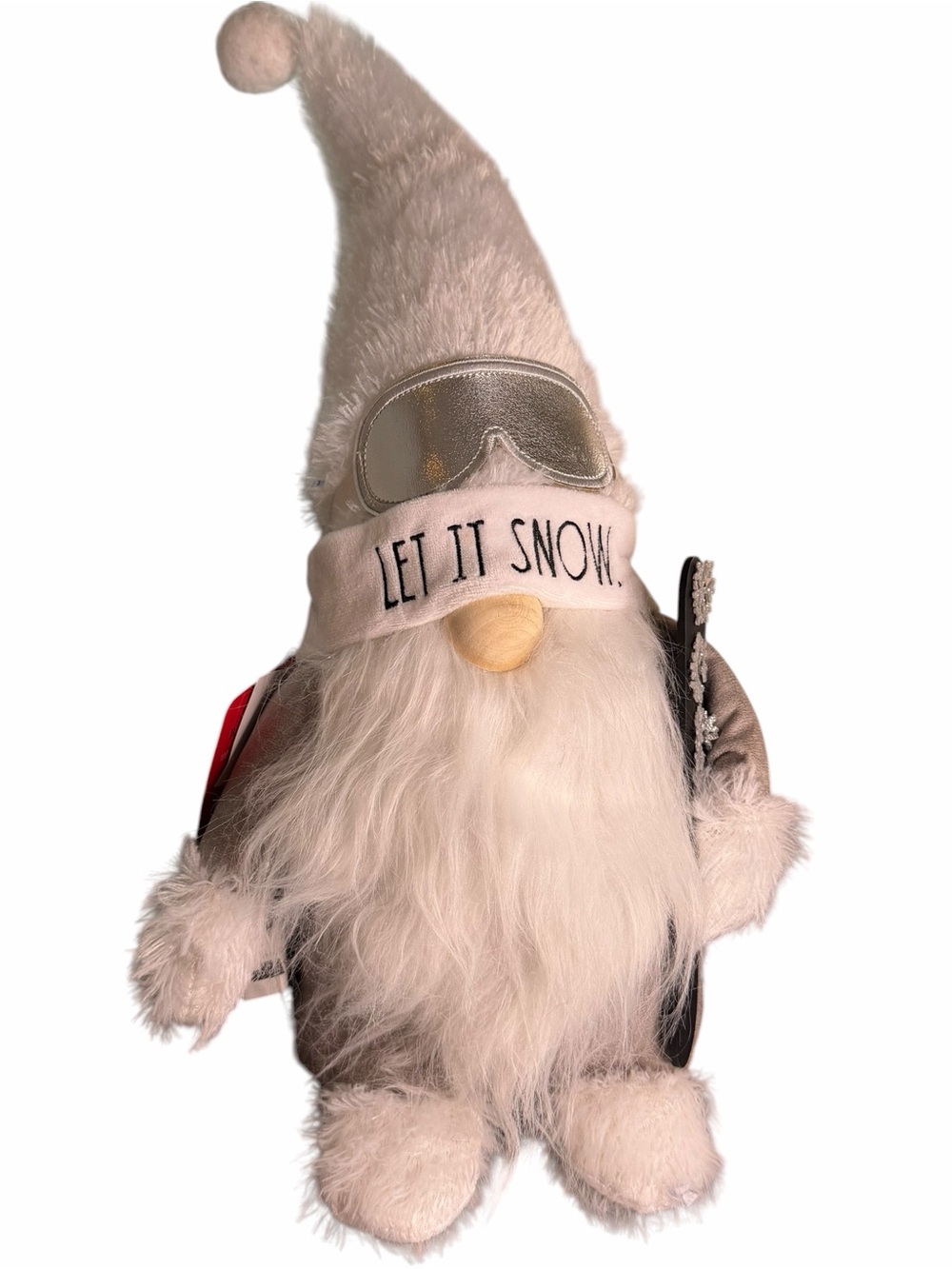 Rae Dunn Let It Snow Ski Gnome Plush Christmas Decor Winter Shelf Sitter NWT